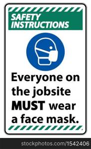 Safety Instructions Wear A Face Mask Sign Isolate On White Background