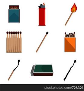 Safety match ignite burn icons set. Flat illustration of 9 safety match ignite burn vector icons isolated on white. Safety match ignite burn icons set vector isolated