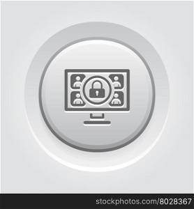 Safety Online Meeting Icon.. Safety Online Meeting Icon. Flat Design. Business Concept Grey Button Design