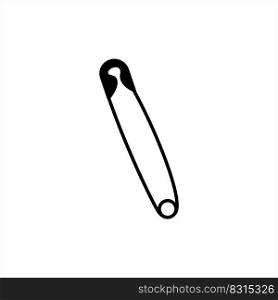 Safety Pin Icon, Pointed Pin With Spring Mechanism Vector Art Illustration