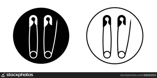 Safety pin. Opened and closed pins. pierced and clipping path sign. Vector safetypin icon. Open and close safety pins. Badge or labels. Baby pin.