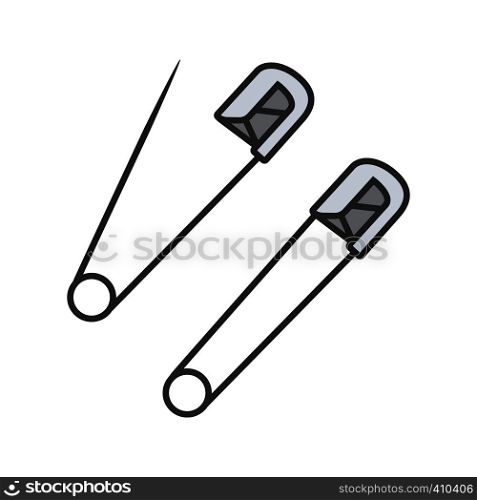 Safety pins color icon. Isolated vector illustration. Safety pins color icon