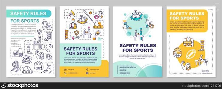 Safety rules for sport, health, proper exercise brochure template. Flyer, booklet, leaflet print, cover design with linear icons. Vector layouts for magazines, annual reports, advertising posters