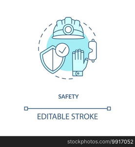 Safety turquoise concept icon. Health insurance and protection for builder. Contractor PPE. Civil engineering idea thin line illustration. Vector isolated outline RGB color drawing. Editable stroke. Safety turquoise concept icon