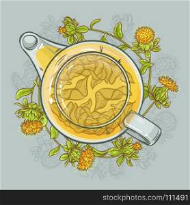 safflower tea vector illustration. vector illustration with safflower tea in teapot