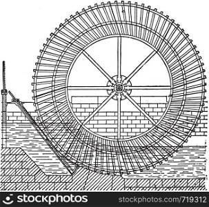 Sagebien wheel, vintage engraved illustration. Industrial encyclopedia E.-O. Lami - 1875.