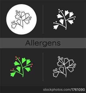Sagebrush dark theme icon. Aromatic leaves. Medicinal herbs. Cause of allergic reaction. Allergy for plant. Linear white, simple glyph and RGB color styles. Isolated vector illustrations. Sagebrush dark theme icon