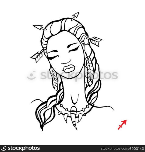 Sagittarius. Zodiac Beautiful fashion girl.. Sagittarius. Zodiac signs collection. Beautiful Ink fashion zodiac girl. Horoscope series. Vector illustration