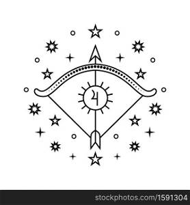 Sagittarius zodiac sign in line art style on white background.. Sagittarius zodiac sign