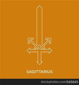 Sagittarius zodiac sign. Line style icon of zodiacal weapon sword. One of 12 zodiac weapons. Astrological, horoscope sign. Clean and modern vector illustration for design, web.