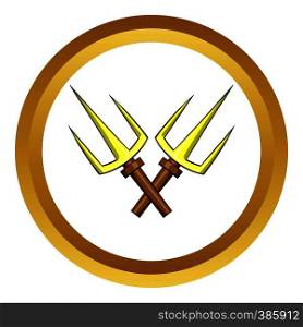 Sai ninja weapon vector icon in golden circle, cartoon style isolated on white background. Sai ninja weapon vector icon, cartoon style
