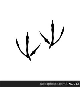 Saiga bird footprints isolated black silhouette icon. Vector turkey or chicken steps, hen fowl foot print traces, sparrow or crow foot marks. Pigeon or dove tracks, small weavebird, hen steps. Hen chicken fowl bird footprints silhouette icon
