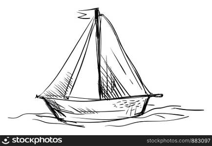 Sail boat sketch, illustration, vector on white background.