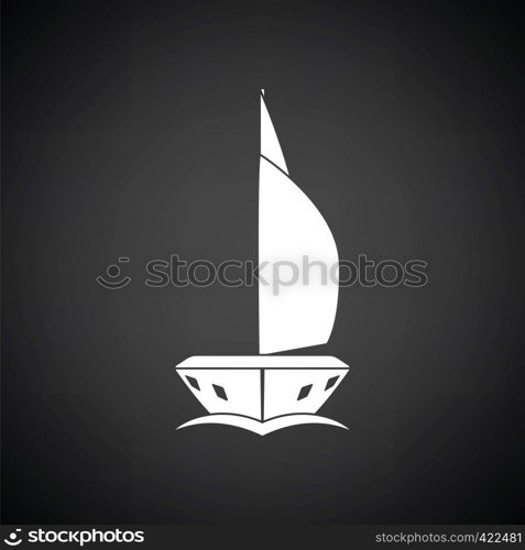 Sail yacht icon front view. Black background with white. Vector illustration.