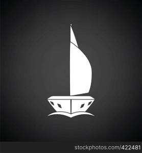 Sail yacht icon front view. Black background with white. Vector illustration.
