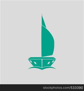 Sail Yacht Icon Front View. Green on Gray Background. Vector Illustration.