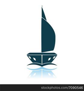 Sail Yacht Icon Front View. Shadow Reflection Design. Vector Illustration.