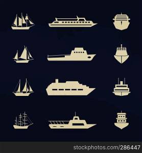 Sailboat and ship icons collection on grunge backdrop. Vector illustration. Sailboat and ship icons collection on grunge