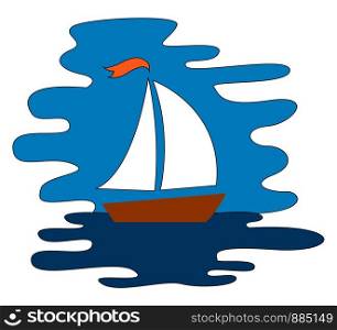 Sailboat at sea, illustration, vector on white background.