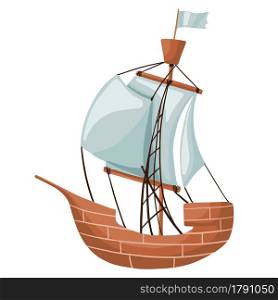 Sailboat isolated on white background. Pirate ship. mast vessel with sails. Cartoon style. Vector illustration. Sailboat isolated on white background. Pirate ship. mast vessel with sails.