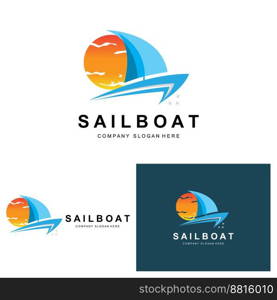 Sailboat Logo Design, Fishing Boat Illustration, Fishing Boat Company Brand Vector Icon, Boat Shop Design, Fish Shop, Transportation