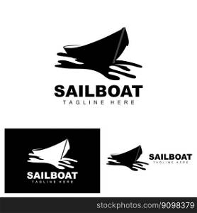 Sailboat Logo,Traditional Asian Boat Vector, Lake Ocean Icon Design, Fishing Boat