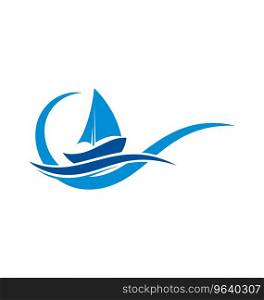 Sailboat logo with ocean wave sing symbol Vector Image