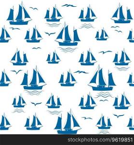 Sailboat seamless pattern, vector illustration. Silhouette flat style, for for fabric, textile, wallpaper, wrapping. Sailboat seamless pattern, vector illustration