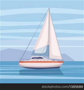 Sailing boat floating on water surface. Vector color illustration.. Sailing boat floating on water surface. Vector color illustration. Isolated. Cartoon style