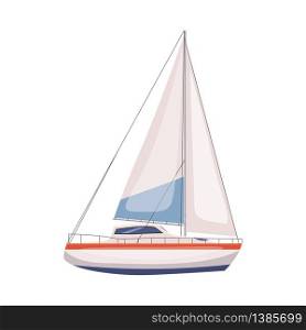 Sailing boat floating on water surface. Vector color illustration.. Sailing boat . Vector color illustration. Isolated. Cartoon style