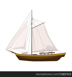 Sailing boat floating on water surface. Vector color illustration.. Sailing boat . Vector color illustration. Isolated. Cartoon style