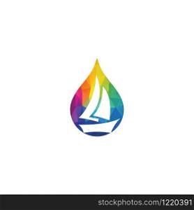 Sailing boat in water drop vector logo.