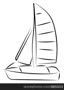 Sailing boat sketch, illustration, vector on white background.