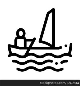 Sailing Canoeing Icon Vector Thin Line. Contour Illustration. Sailing Canoeing Icon Vector Illustration