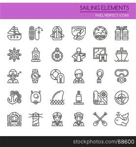Sailing Elements , Thin Line and Pixel Perfect Icons
