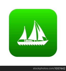 Sailing ship icon green vector isolated on white background. Sailing ship icon green vector