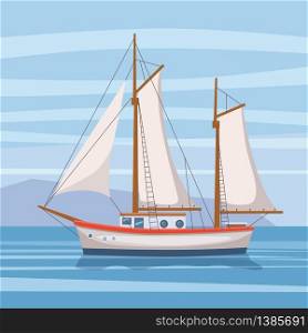 Sailing ship in the sea on seascape, vector illusration, isolated,. Sailing ship in the sea on seascape, vector illusration, isolated, cartoon style
