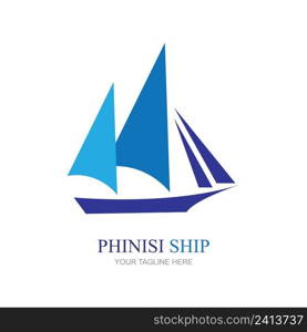 sailing ship logo pinisi ship vintage blue ship in the sea design vector