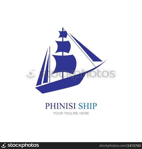 sailing ship logo pinisi ship vintage blue ship in the sea design vector
