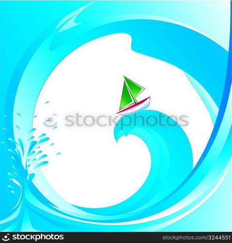 Sailing ship on big wave, vector illustration