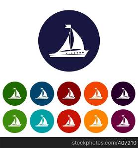 Sailing ship set icons in different colors isolated on white background. Sailing ship set icons
