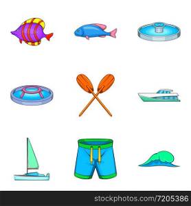 Sailing sport icons set. Cartoon set of 9 sailing sport vector icons for web isolated on white background. Sailing sport icons set, cartoon style