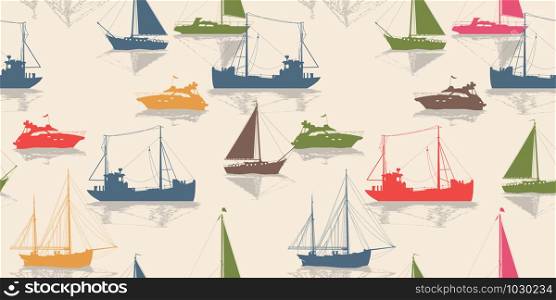 Sailing vector seamless pattern, marine background