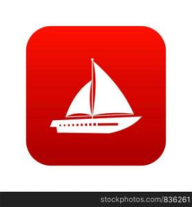 Sailing yacht icon digital red for any design isolated on white vector illustration. Sailing yacht icon digital red