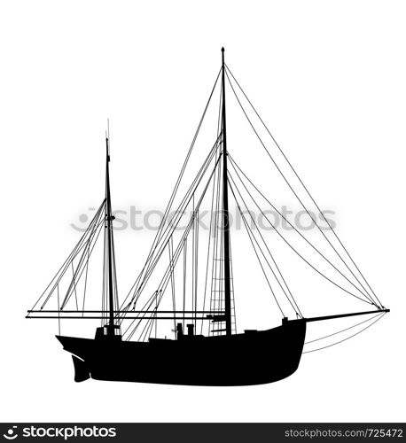 Sailing yacht vector silhouette, isolated objects over white background
