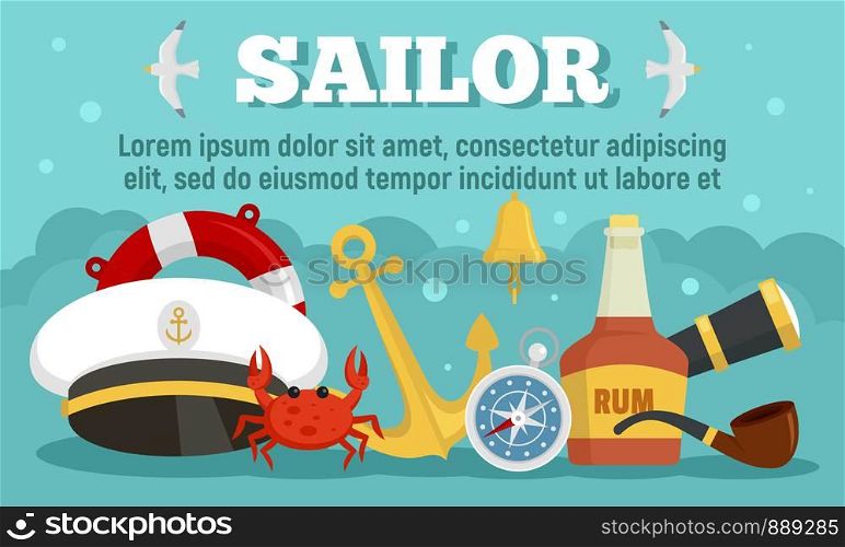 Sailor concept banner. Flat illustration of sailor vector concept banner for web design. Sailor concept banner, flat style