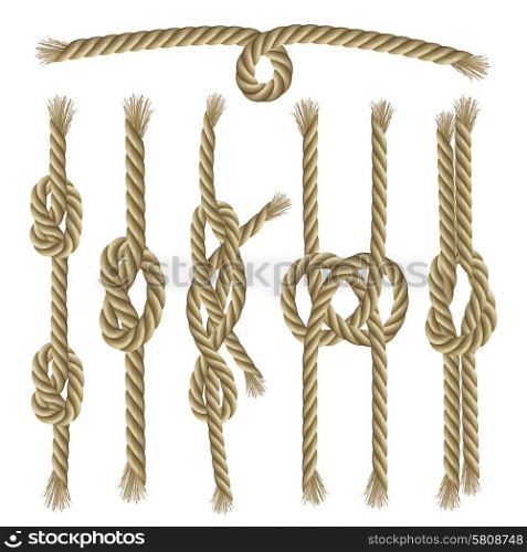 Sailor twisted ropes and knots decorative elements collection set isolated vector illustration. Knots Collection Set