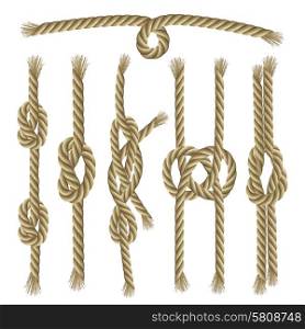 Sailor twisted ropes and knots decorative elements collection set isolated vector illustration. Knots Collection Set