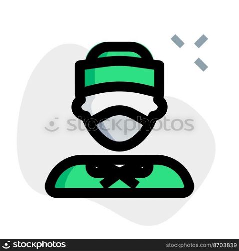 Sailor with mask and peaked cap.