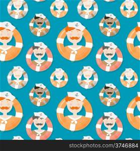 Sailors of different ethnicities seamless vector pattern in cartooning style